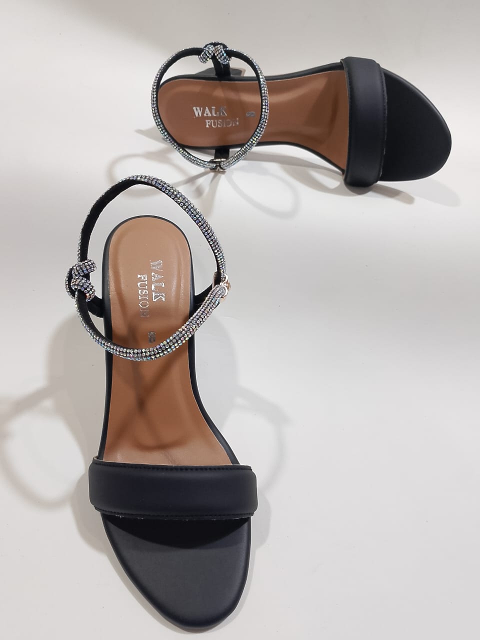 Women’s Black Block Heel Sandals with Sparkling Rhinestone Straps | Elegant Party & Casual Footwear