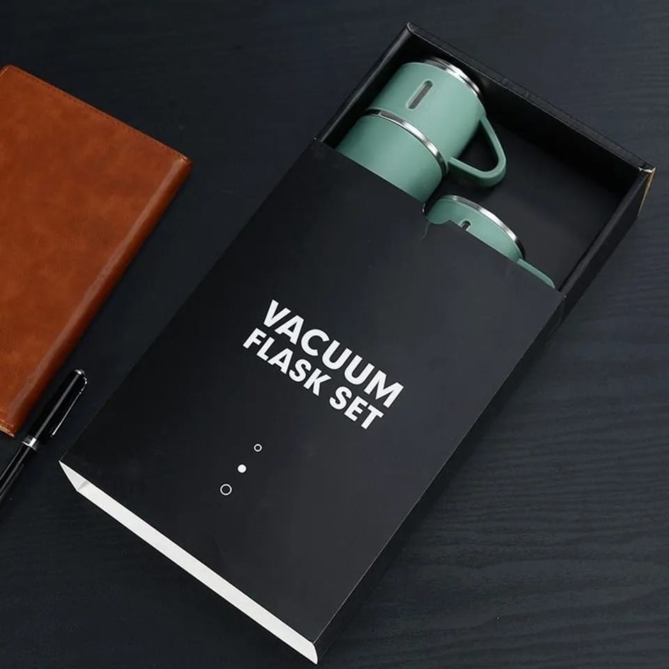 STAINLESS STEEL VACUUM FLASK SET, 500ML WITH 2CUPS(random color)
