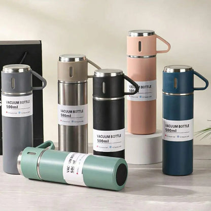 STAINLESS STEEL VACUUM FLASK SET, 500ML WITH 2CUPS(random color)