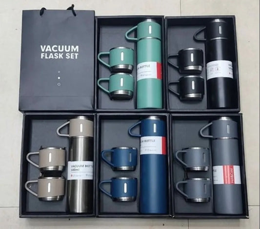STAINLESS STEEL VACUUM FLASK SET, 500ML WITH 2CUPS(random color)