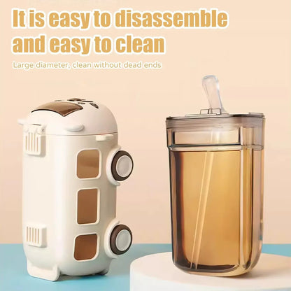 School Bus Design Kids Water Bottle With Strap– 500ml ABS Plastic Leak-Proof Bottle Small Square Drinking Cup – Fun & Durable Water Bottle for Children (Random Color)