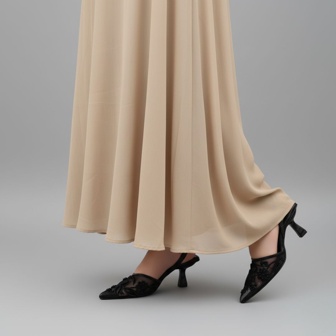 Elegant Black Hand-Embroidered Kitten Heels for Women