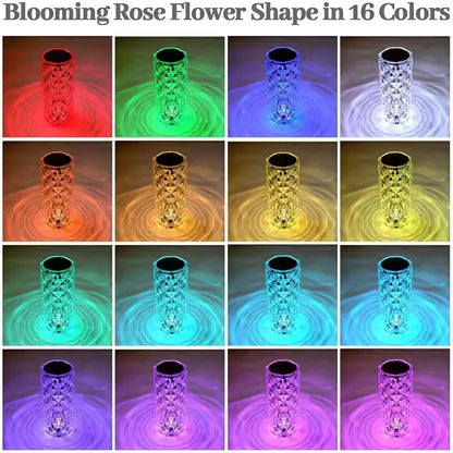 16 Colors Diamond Rose Crystal Lamp Bedside Acrylic Table Lamp | Led Diamond Touch Lamp With Remote
