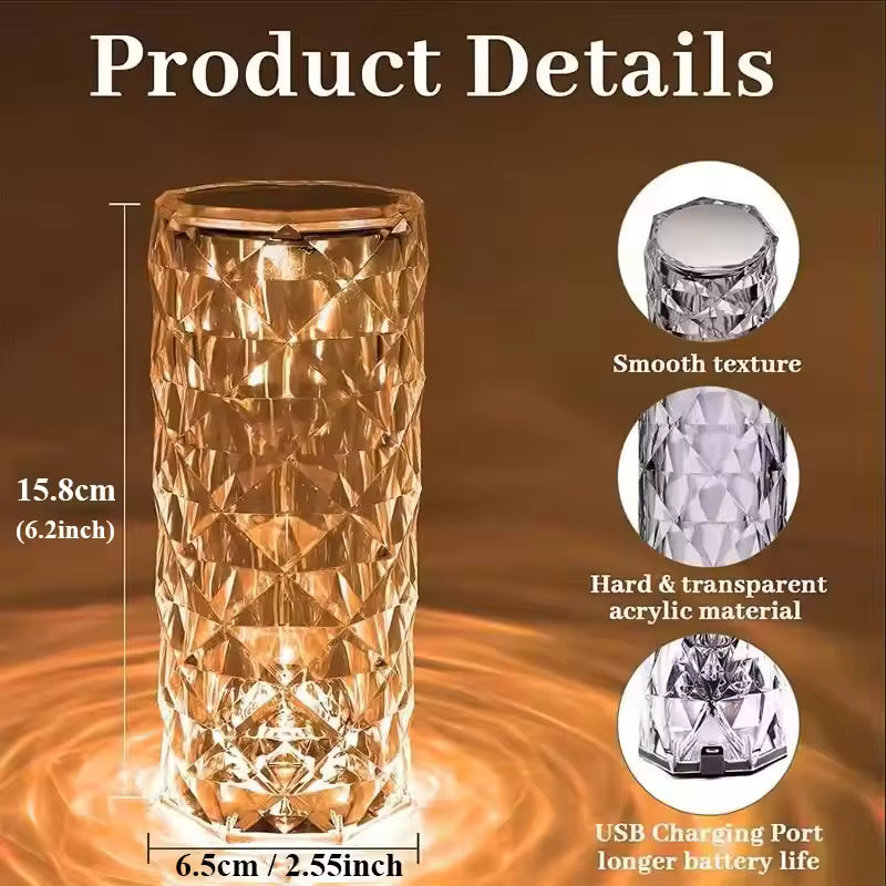 16 Colors Diamond Rose Crystal Lamp Bedside Acrylic Table Lamp | Led Diamond Touch Lamp With Remote