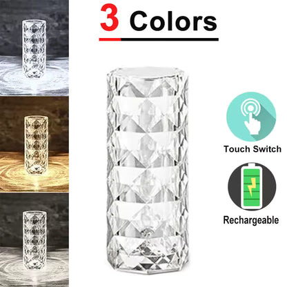 16 Colors Diamond Rose Crystal Lamp Bedside Acrylic Table Lamp | Led Diamond Touch Lamp With Remote