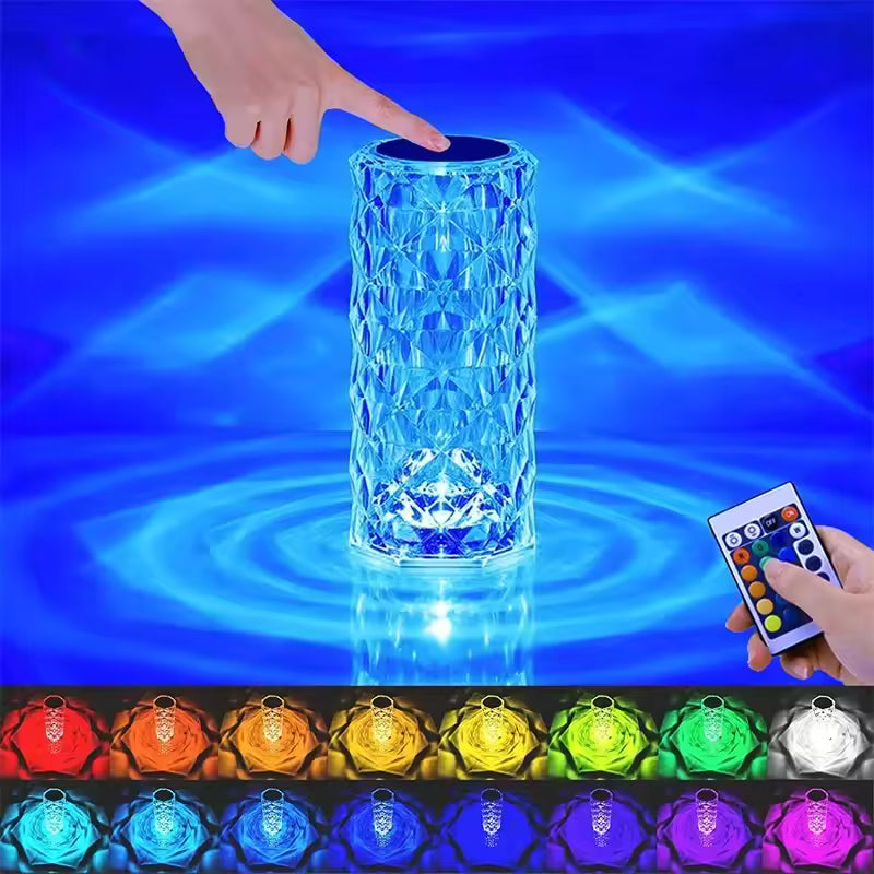 16 Colors Diamond Rose Crystal Lamp Bedside Acrylic Table Lamp | Led Diamond Touch Lamp With Remote